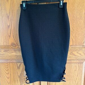 Bisou Bisou Black Textured Midi Skirt Size XS